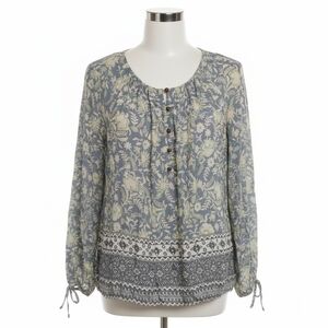 Lucky Brand Blouse Women's Floral Peasant Bohemian Coastal Flowy Vacation Summer